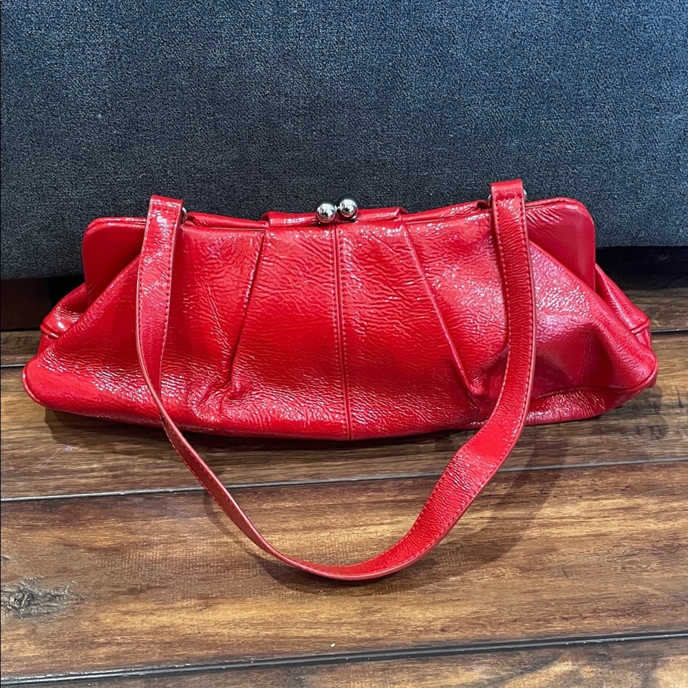 HOBO Red Leather Kiss-Lock Shoulder Clutch